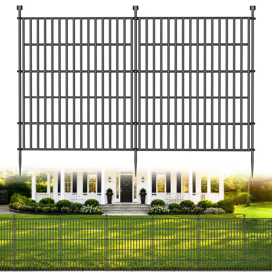 10 Panels No Dig Decorative Outdoor Garden Fence for Yard, 32 in(H) X 23.6 ft(L) Animal Barrier Fencing Rustproof Metal Wire Panel Border for Dog, Rabbits, and Patio Temporary Ground Stakes
