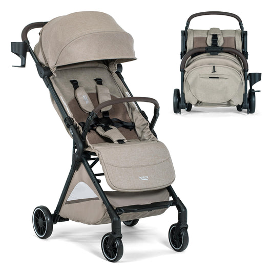 Britax Juniper+ Compact Stroller, Portable & Lightweight On-The-Go Stroller with Fastpack & One-Hand RapidFold, Infant Car Seat Compatible, Built-in Carry Strap, Ventilating Fabrics — Teak