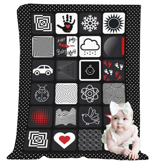 Baby Tummy Time Mat – High Contrast Black White Red Sensory Play Blanket for Newborn Visual Development, Infant Floor Play Area with Sherpa Backing, 50” x 60”