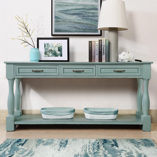 63-Inch Mid-Century Modern Wooden Console Table Living Room Entryway Side Table with Open Shelf,Drawers and Sturdy Construction for Home/House/Apartment