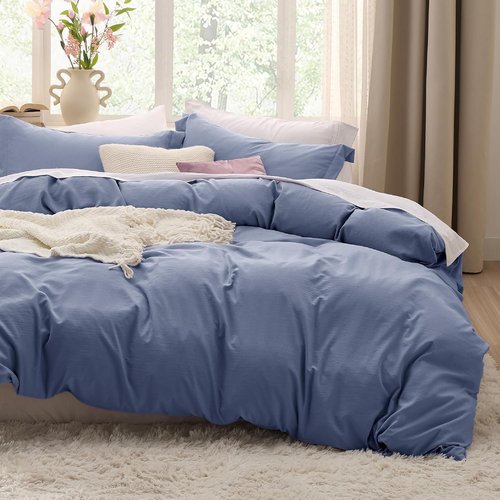 Bedsure Slate Blue Duvet Cover Set - King Size 3-Piece Extra Soft Cotton-Like Bedding, 104x90 Inches with Zipper Closure & 2 Pillow Shams
