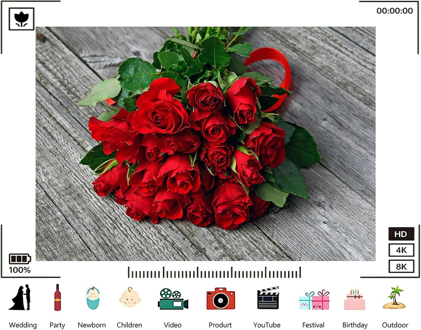 TryKid 8x8ft Romantic Red Rose Bouquet Backdrop Fresh Flower Gift Photography Background Valentine Day Wedding Party