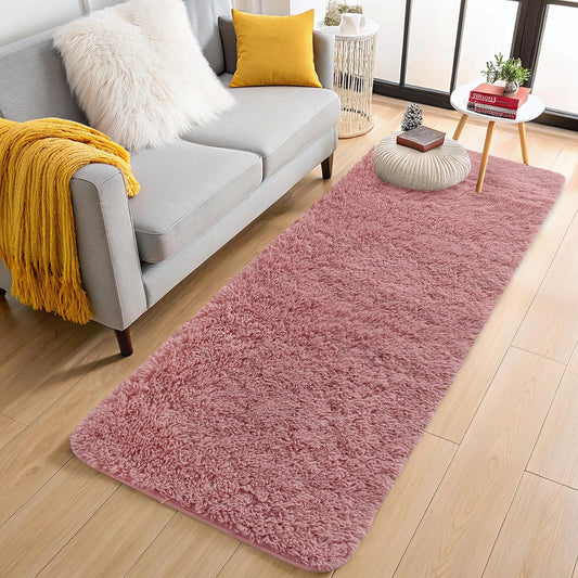 OLANLY Runner Rugs - Soft, Machine Washable Shaggy Carpet for Hallway & Bedroom | Pale Pink 2x8 ft