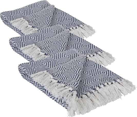 DII Diamond Throw Collection Woven Cotton, 50x60, French Blue (Pack of 3)