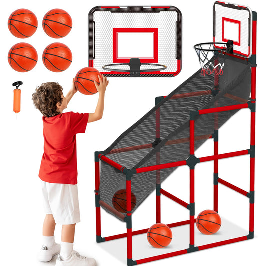 TOY Life Arcade Basketball Game Set Height Adjustable Easy Set Up with 4 Balls and Hoop Game for Kids 3 to 12 Years Old Indoor Outdoor Sport Play, Air Pump Included, Toys for Boys 5-7 Competition