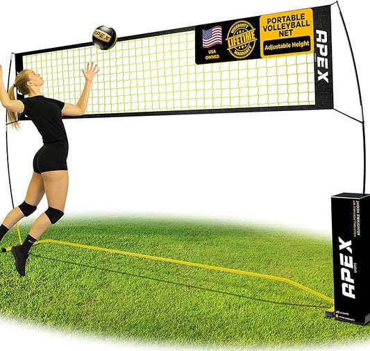 Volleyball Net Training – 12' Wide, Portable Adjustable Height 7.4' to 8' – Includes Ground Stakes, Carry Bag – Indoor & Outdoor Use, Designed by Pro Athletes for Peak Performance