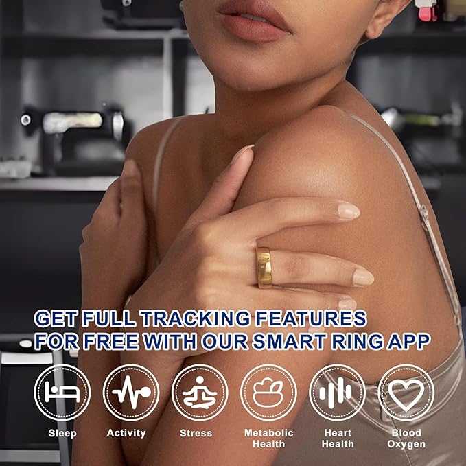 Smart Ring, Activity Trackers, Sleep Ring, Fitness Tracking, Stress Tracker, Heart Rate, Meditation, Temperature, Respiratory, No App Subscription, Women, Men, iOS, Android (Golden, 9)