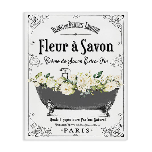 Stupell Industries 'Fleur a Savon Vintage Parisian Bathroom Floral Tub', Canvas Art, 16 x 20 Inches, Easy to Hang and Sturdy, Made in USA, by Lettered and Lined
