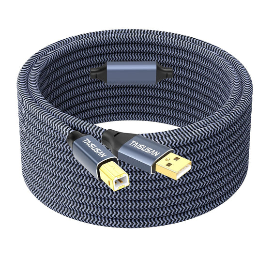 40ft, USB Printer Cable High Speed A to B Cord Compatible for Keyboard, MacBook, Printers and Scanners - Gray