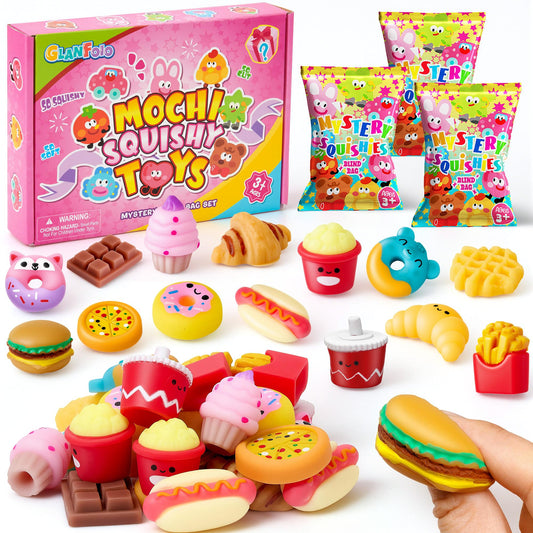 32Pcs Mochi Squishy Toys Bulk Kawaii Food Squishies Party Favors for Kids, Treasure Box Toys for Classroom Goodie Bag Easter Egg Fillers Birthday Gift Mini Stress Relief Sensory Fidget Squeeze Toys