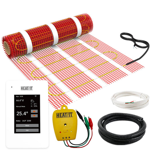 30 sqft HEATIT Warmmat Electric Radiant Self-adhesive Floor Heat Heating System & ET-7AW Thermostat & Alarm Monitor
