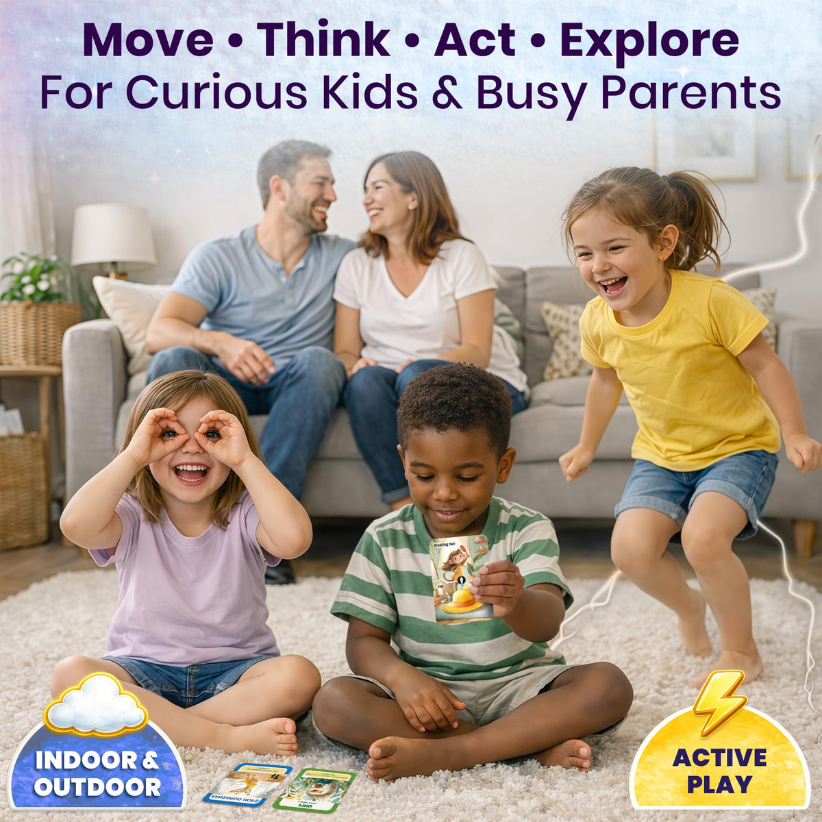 QUOKKA Kids Card Game Set Ages 4+ – 4 Games in 1 Box, 400 Creative Tasks, Scavenger Hunt for Kids, Charades & Animal-Themed Active Movement Indoor and Outdoor Games