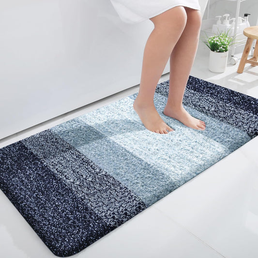 OLANLY Large Bathroom Rugs - Extra Soft Microfiber Mat 45x27 | Quick Dry, Washable, Rubber Backing - Airy Blue