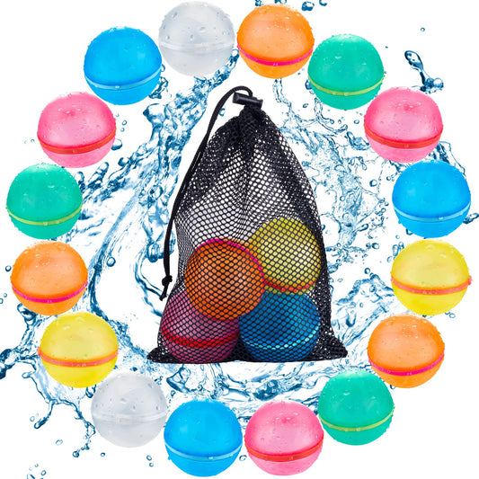 Tizikcon 16PCS Reusable Water Balloons, Refillable Silicone Bath Pool Beach Toys for Kids, Quick Fill Self-Sealing Splash Balls for Outdoor Water Fun Summer Family Games
