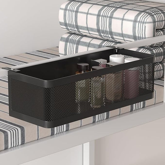 Bedside Caddy Shelf for Bunk Bed, Office Cubicle Walls, Crib Rails, Dorm Bed College Dorm Room Essentials Bed Shelf for Cell Phone Headphone Magazine Snacks (Black, L13.78in*W5.12in*H3.94in)