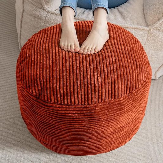 HIGOGOGO Round Stuffed Pouf Ottoman, Corduroy Poufs with Foam Chunk Filling, Furry and Fluffy Pouf Foot Stool Storage Ottoman, 20 X 15 Floor Poufs Foot Rest for Living Room, Terra Cotta