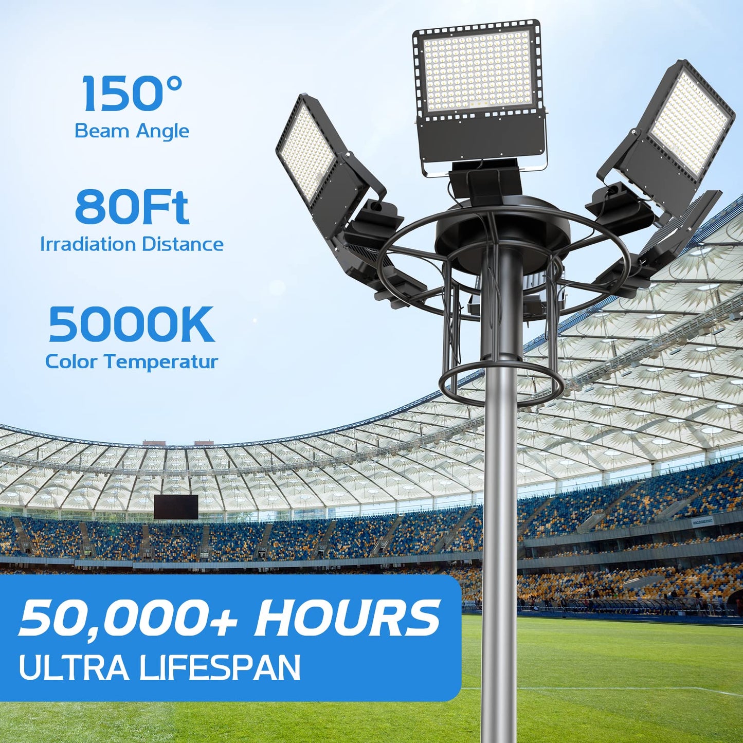 ILLSTAR 500W Stadium Lights,75000LM Super Bright LED Flood Light Outdoor for Commercial Square,Arena,Backyard, Parking lot, Docks, 100-277V,ETL Certification,IP66 Waterproof.