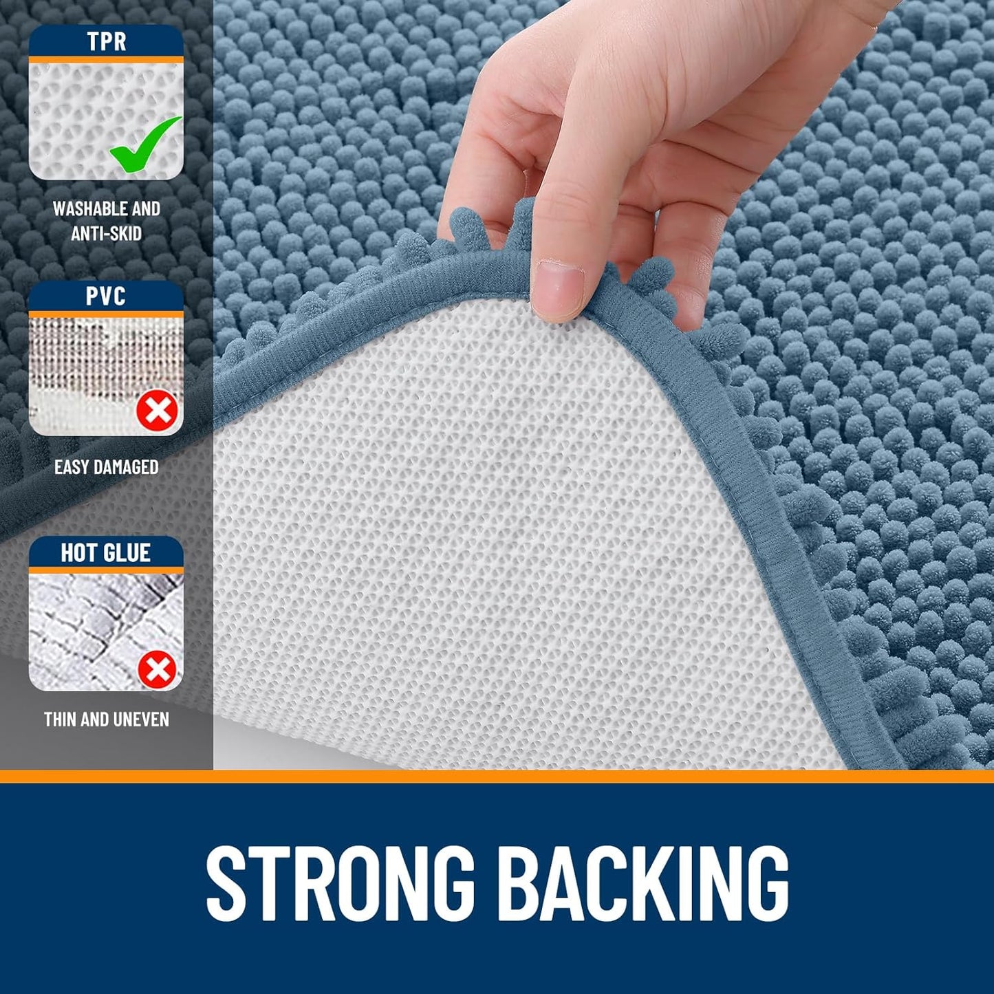 OLANLY Bathroom Runner Rugs - Soft Absorbent Chenille Bath Mats | Quick-Dry, Machine Washable, 70x24, Airy Blue