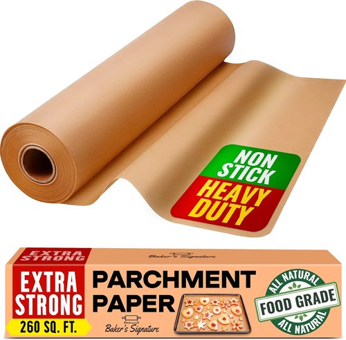 Baker’s Signature Unbleached Parchment Paper Roll - Heavy Duty Non-Stick, 15in x 210ft for Baking & Cooking