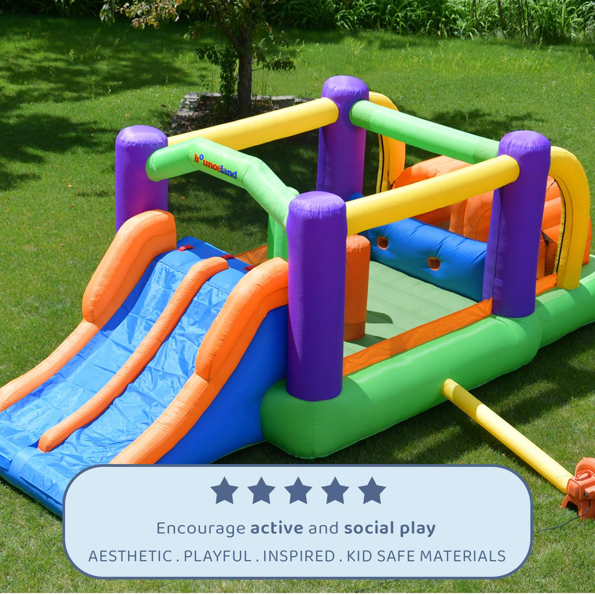 Bounceland Pro Racer Obstacle Bounce House with Dual Slides, Bounce, Climb, Slide All in One, UL 1 HP Blower Included, 19 ft x 9 ft x 7 ft H, Great for Big Party, Fun Racing Game in Teams