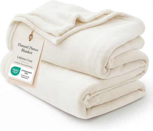 Bedsure GentleSoft Fleece Blanket - Soft, Lightweight Plush Queen Size Cream Blanket, 90x90 Inches