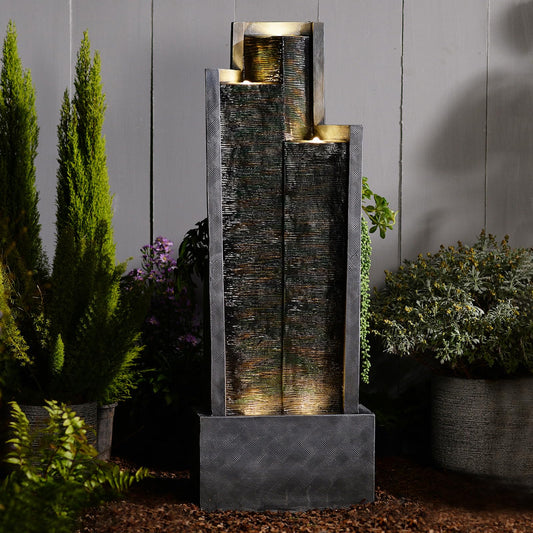 49.6" H Modern Water Outdoor Fountain,Garden Cascading Indoor Resin Water Fountains Tall Floor - Standing Fountain with LED Light for Patio, Yard, Deck and Home Decor