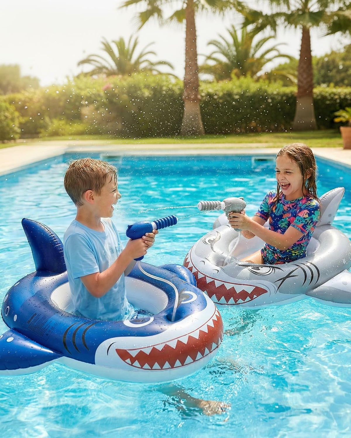 Gleamkid 2PCS Inflatable Pool Floats Kids, Pirate Ship Pool Float with Water Gun, Pool Toys for Kids Ages 4-8, Pool Float Safety Seat Swimming Pool Games for Boys Girls