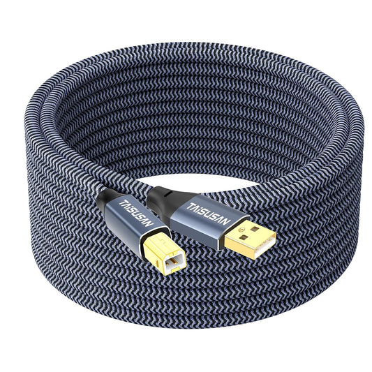 30ft, USB Printer Cable Type A to B, High Speed Cord Compatible for Keyboard, MacBook, Printers and Scanners - Gray