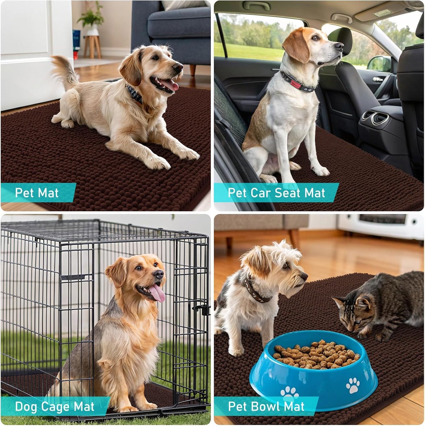 OLANLY Dog Door Mat - Absorbent Non-Slip Mud Mat for Dogs | Quick Dry Chenille, 54x24, Brown