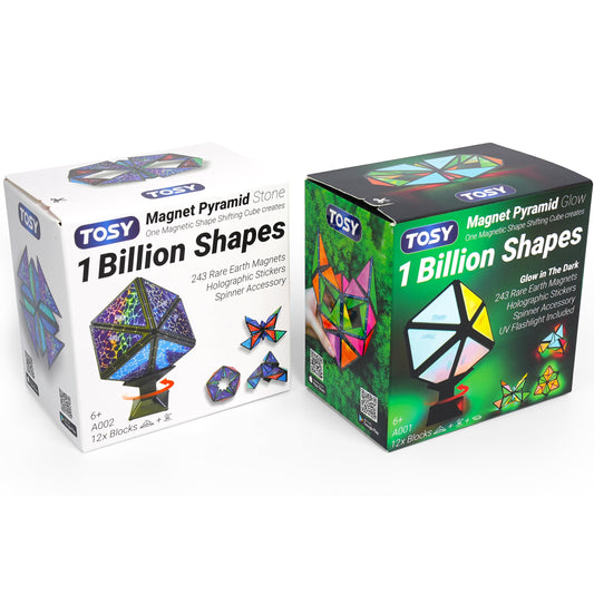 TOSY Magnet Pyramid - 1 Fidget Cube Transforms into 1 Billion Shapes, 243 Rare Earth Magnets, Glowing, Holographic Design, Spinner Accessory, Gift for Christmas Birthday (Set of 1 Stone 1 Glow)