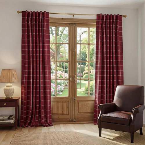 NICETOWN 100% Blackout Red Plaid Curtains - 84 Inch Long Thermal Insulated Drapes | 2 Panels for Living Room