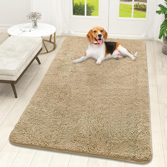 OLANLY Dog Door Mat - Absorbent Non-Slip Chenille Mat for Muddy Paws | 59x32 Inches, Beige