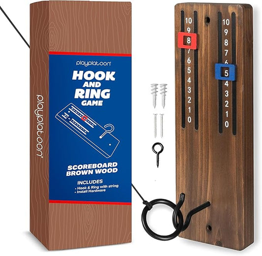 Play Platoon Hook and Ring Toss Bar Game for Adults - Wood Toss Ring Game for Adults - Perfect Home, Basements, & Bar Gifts