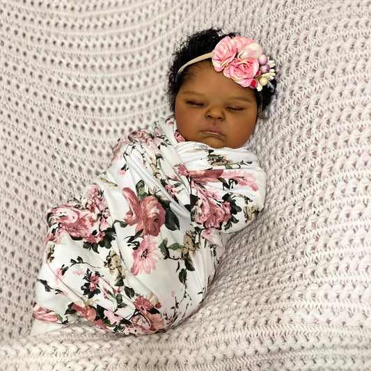 Ardol 19 Inch African American Realistic Baby Doll Lifelike Reborn Baby Girl Dolls- Vinyl Full Body Sleeping Rooted Curly Hair Floral Headband Gift Set for Kids Age 3+