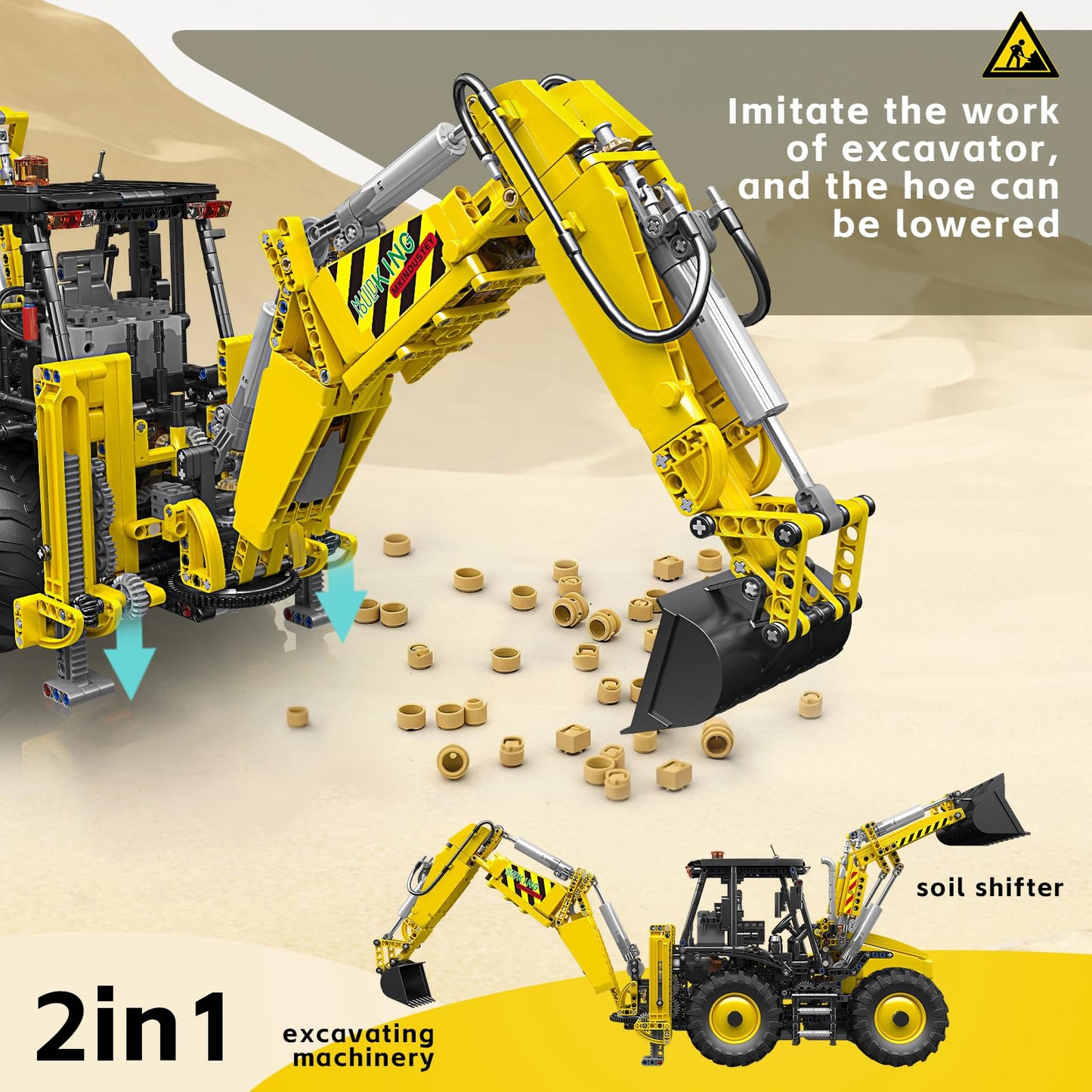 Mould King 17036 Excavator and Bulldozer 2 in 1, RC Bulldozer Building Set for Adults, APP Remote Control Truck Construction Vehicles Model with Motors, 2239 Pieces