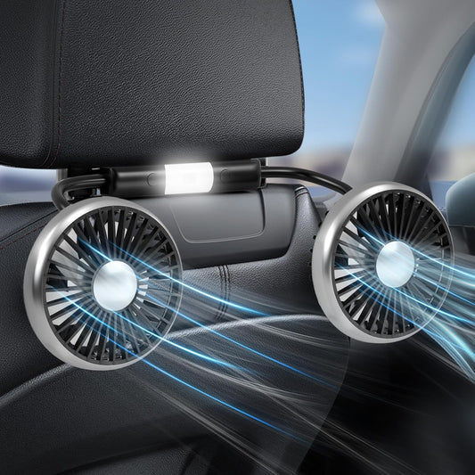 2025 3-Speed 360 Dealswin Car Fan for Backseat Kids, Upgraded Dual-Head Car Seat Fans with LED Lights, and Rotatable