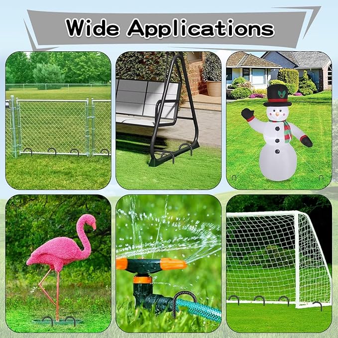 Black Rebar Stakes 12inx6mm Galvanized J Hook 6pcs – Heavy Duty Ground Tent Stakes for Fence,Bounce House,Outdoor Plants,Artificial Turf,Dog Coop,Metal Stakes for Christmas Decorations