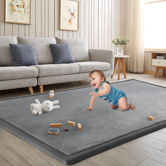 ILPEOD Baby Play Mat for Floor Nursery Rug Muscle Mat Area Rug Playroom Rug 50"x50" Playpen Mat Elastic Foam 1.3" Thick Crawling Mat For Babies,Toddlers, Infants, Kids,Grey