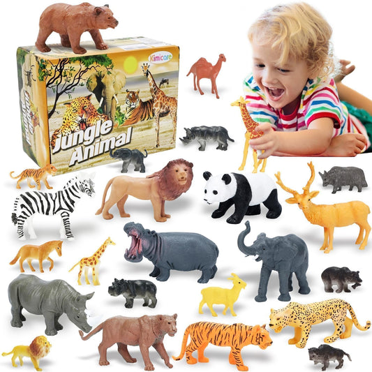 24Pcs Safari & Zoo Animals Figures, Realistic Plastic Animal Toys Set for Kids 1 2 3, Educational Jungle Animals Figures Playset, Party Supplies Birthday Gifts for Toddlers Boys Girls