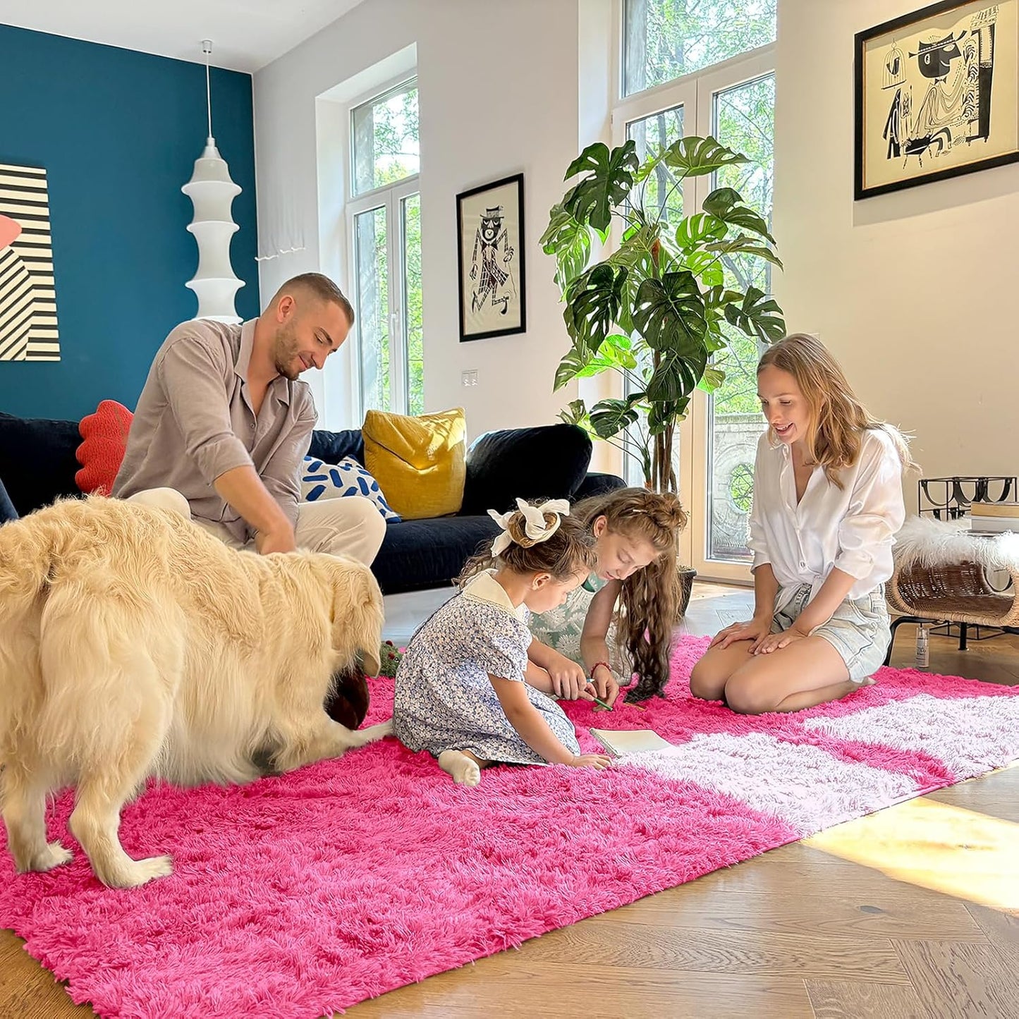 OLANLY Large Area Rug - Soft Fluffy Shaggy Carpet for Living Room & Bedroom | Machine Washable, Hot Pink