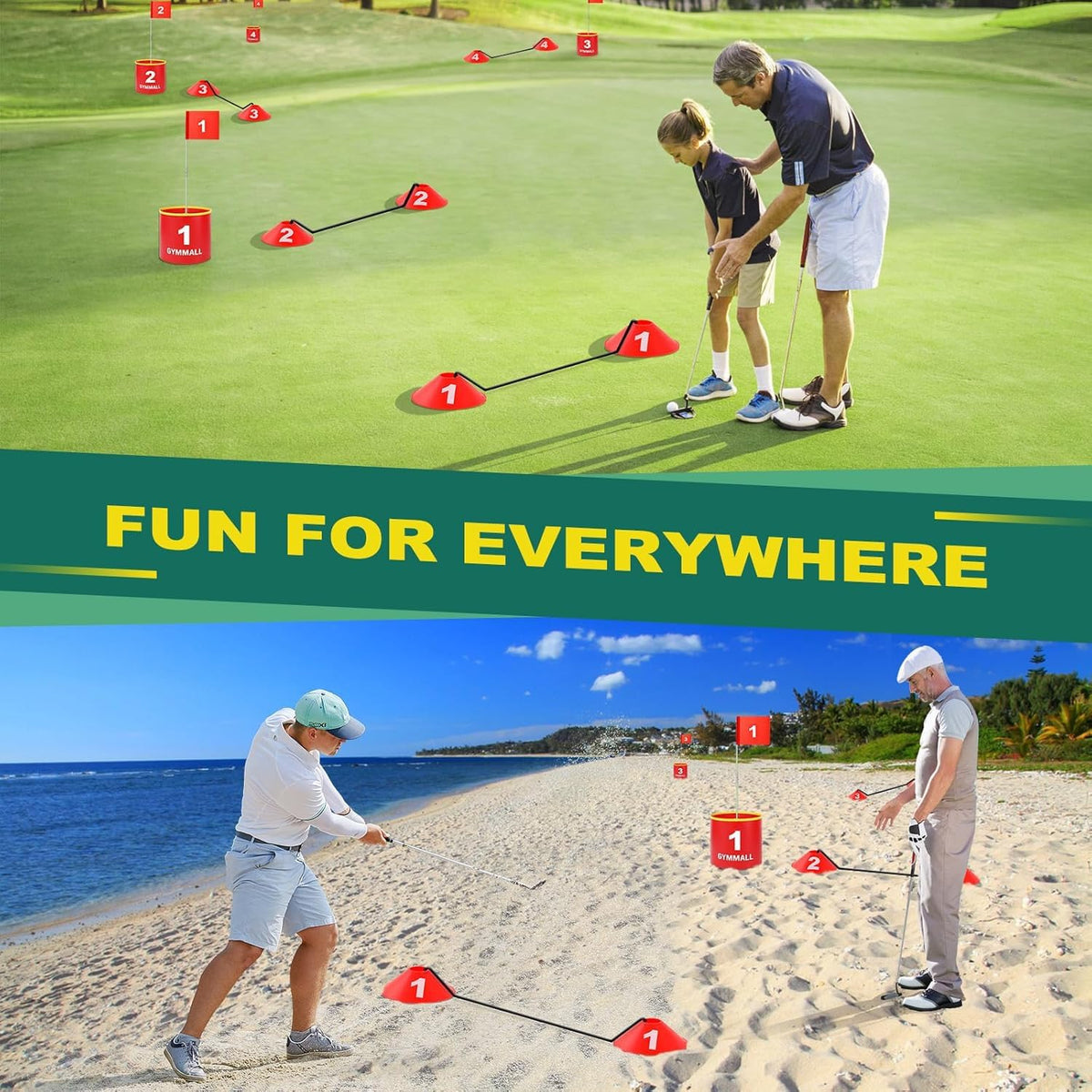 GYMMALL Golf Yard Bucket Games, 6 Holes Bucket Backyard Golf Game Set with LED Light and Flags for Adults & Kids Indoor Outdoor, Golf Practice Gift for Backyard, Park, Beach and Lawn