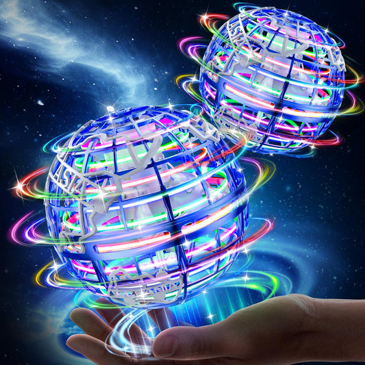 RIEYON Flying Orb Ball 2025 Hover Boomerang Ball 6 Lighting Effects Cool Toys Gift for 678910+ Year Kids Teen Adults Indoor Outdoor Flying Toy（Blue & Blue）