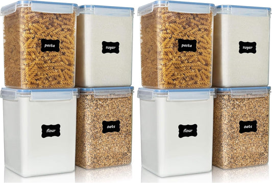 Vtopmart Large Food Storage Containers - 5.2L BPA-Free Airtight Canisters with Lids & Labels | 4-Pack in Blue