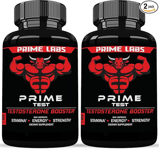 Prime Labs Testosterone Supplement for Men (2-Pack) - Stamina, Endurance, Energy, & Strength - Men's Testosterone Booster & Workout Supplement - 120 Caplets