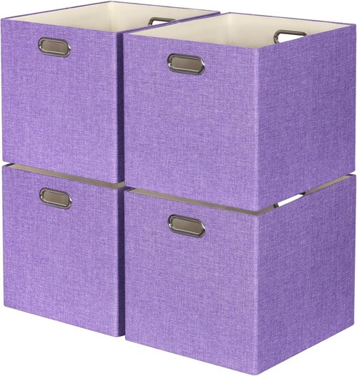 Foldable Storage Cube Bins by [Brand Name] - 13x15x13 Fabric Organizer Baskets | 4 Pack in Purple for Home & Office