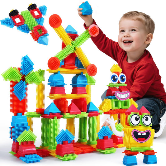 teytoy 200Pcs Building Blocks Toys, Bristle Shape Building Blocks Set STEM Interlocking Construction Learning Toys for Kids Ages 3+