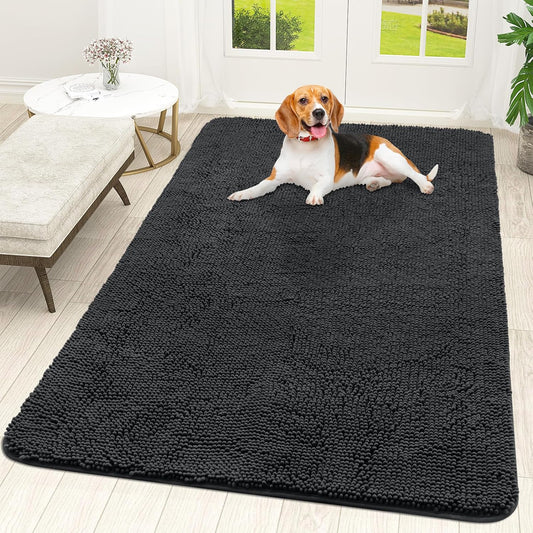 OLANLY Dog Door Mat - Absorbent Non-Slip Mud Mat for Indoor Use | Quick Dry Chenille, 59x35, Dark Grey