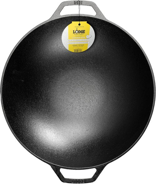 Lodge 14 Inch Cast Iron Wok - PFAS-Free Pre-Seasoned Stir Fry Pan with Dual Loop Handles | Oven & Stovetop Safe