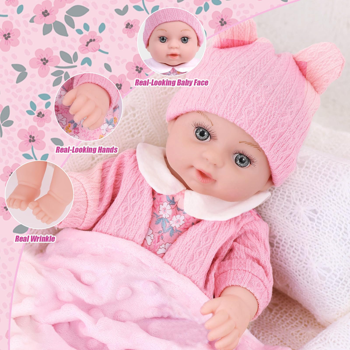 DOTVOSY 12" Baby Doll Set with Clothes and Baby Carrier for Dolls Reborn Baby Doll Accessories Include Feeding Bottles Nipple Toy Stuffs for Kids Age 3+