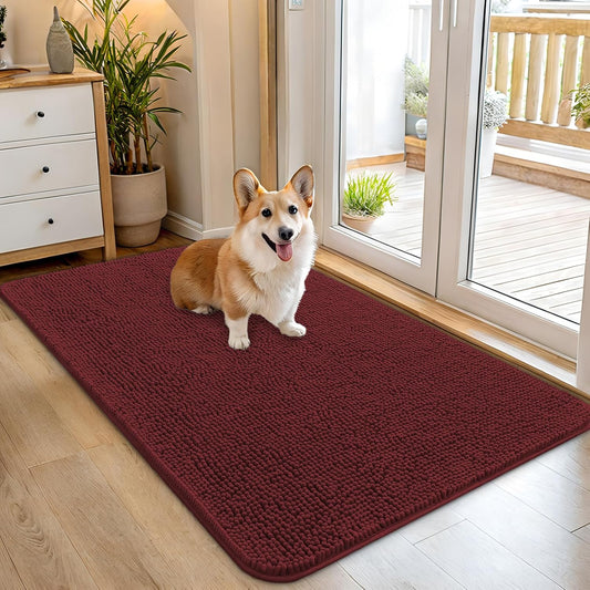 OLANLY Dog Door Mat - Absorbent Non-Slip Washable Doormat for Muddy Paws | 45x27, Quick Dry Chenille, Caramel Russet